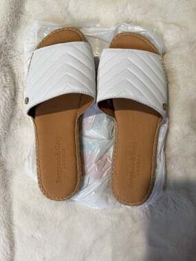 Sargasso & Grey London White Quilted Espadrille Slide Sandals